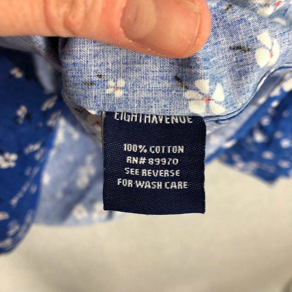 NEW Eighth Avenue Blue Floral Button Down Shirt Mens Medium Cotton Flip Cuff - Picture 10 of 12